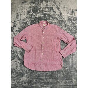 J.Crew Mens Slim Fit Red Gingham Button-Down Shirt Size L 100% Cotton